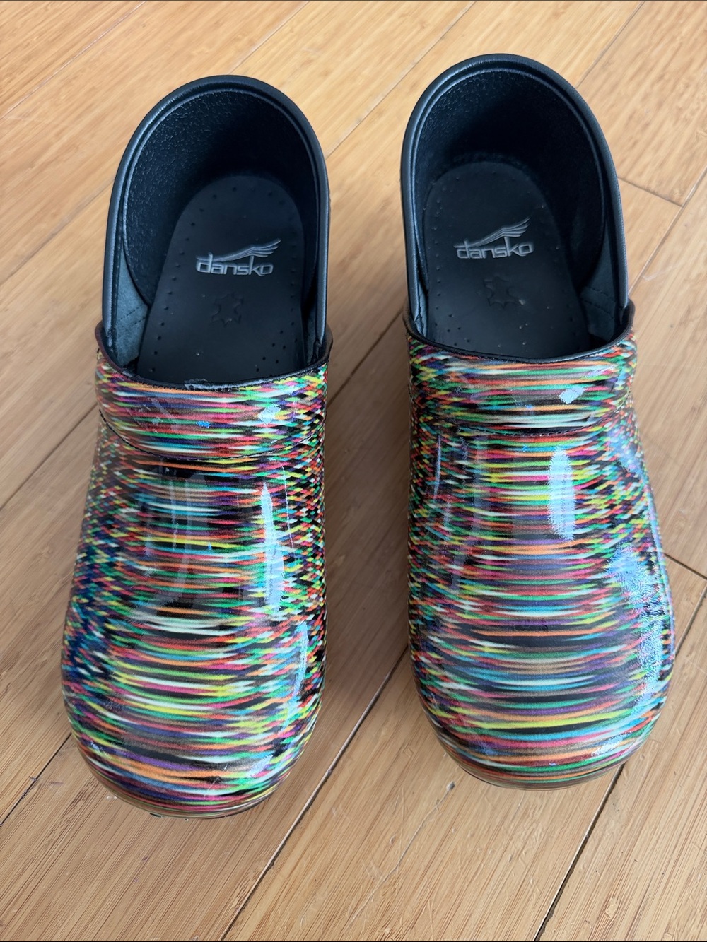 Dansko Rainbow Multicolor Patent Clogs
